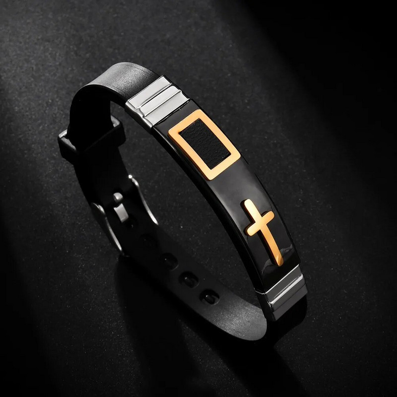 Moderna Jēzus krusta rokassprādze metāla silikona vīriešu rokassprādze Jauna mode kristiešu reliģiskais amulets Aksesuāri ballītes rotaslietas dāvana