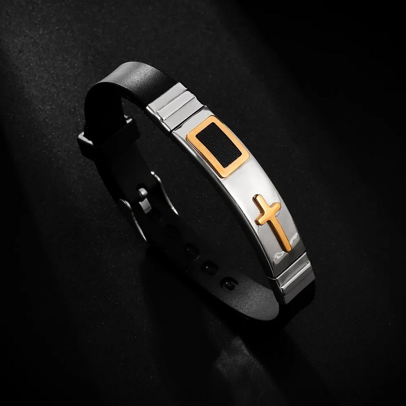 Moderna Jēzus krusta rokassprādze metāla silikona vīriešu rokassprādze Jauna mode kristiešu reliģiskais amulets Aksesuāri ballītes rotaslietas dāvana