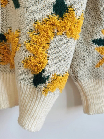 Дамски пуловер Плетени пуловери с дълъг ръкав на цветя Елегантни топли плетива Есенни зимни дрехи за жени 2023 г. Нови постъпления