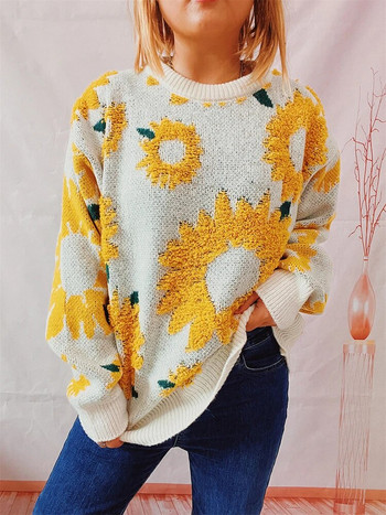 Γυναικείο πουλόβερ πλεκτό Floral μακρυμάνικο πουλόβερ Κομψά ζεστά πλεκτά Φθινοπωρινά χειμωνιάτικα ρούχα για γυναίκες 2023 Νέες παραλαβές