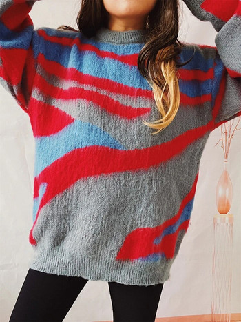 Дамски пуловер на райета Плетени пуловери с дълъг ръкав Елегантни топли плетива Есенни зимни дрехи за жени 2023 г. Нови постъпления