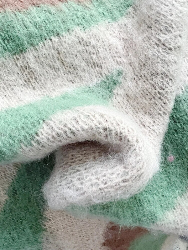 Svītrains sieviešu džemperis trikotāžas džemperi ar garām piedurknēm Eleganti silti adījumi Rudens ziemas apģērbi sievietēm 2023. gada jaunums