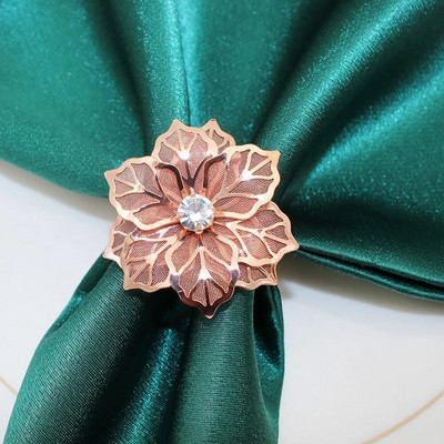 2 gab Dobu ziedu salvešu gredzens metāla salvešu gredzenu turētājs kāzu ballītei svētku banketam Ziemassvētku vakariņu galda dekors