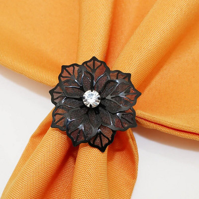 2 gab Dobu ziedu salvešu gredzens metāla salvešu gredzenu turētājs kāzu ballītei svētku banketam Ziemassvētku vakariņu galda dekors