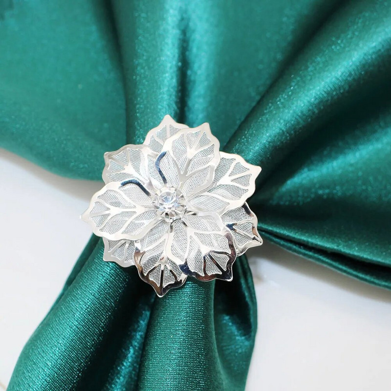 2 gab Dobu ziedu salvešu gredzens metāla salvešu gredzenu turētājs kāzu ballītei svētku banketam Ziemassvētku vakariņu galda dekors