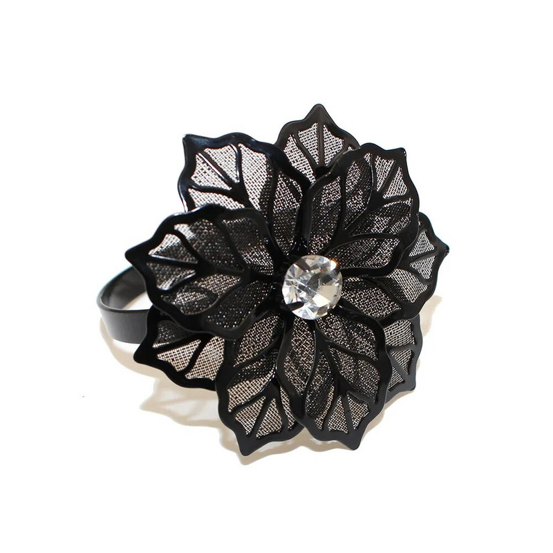 2 gab Dobu ziedu salvešu gredzens metāla salvešu gredzenu turētājs kāzu ballītei svētku banketam Ziemassvētku vakariņu galda dekors