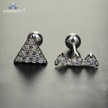 Starbeauty 2Pcs Ασημί 3A Κρυστάλλινο Ζιργκόν Tragus Piercing Ear Cartilage Earrings 316L Surgical Steel Body Jewelry Helix Piercing