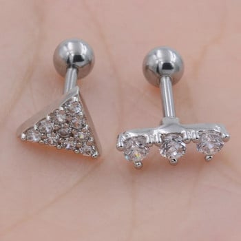 Starbeauty 2Pcs Ασημί 3A Κρυστάλλινο Ζιργκόν Tragus Piercing Ear Cartilage Earrings 316L Surgical Steel Body Jewelry Helix Piercing