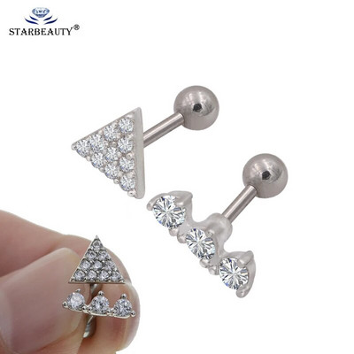 Starbeauty 2vnt Sidabrinis 3A krištolinis cirkonis Tragus auskarų vėrimas ausų kremzlės auskarai 316L chirurginio plieno kūno papuošalai Helix auskarai