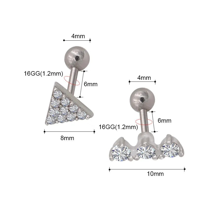 Starbeauty 2Gb Sudrabs 3A Crystal Circon Tragus Pīrsings Ausu Skrimšļa Auskari 316L Ķirurģiskā tērauda ķermeņa rotaslietas Helix pīrsings