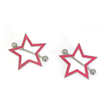 1 pāris 361 L ķirurģiskā tērauda bezvītnes, sarkana zvaigzne, krūšu stieņa gredzens ar kristāla kopu, piespiežot piesprādzējamu vairogu, pīrsingu rotaslietas