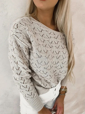 Γυναικείο πουλόβερ Κομψό κούφιο πλεκτό Πουλόβερ λαιμόκοψης πλεκτά μακρυμάνικα μπλουζάκια Φθινοπωρινά χειμωνιάτικα πουλόβερ & πουλόβερ 2023