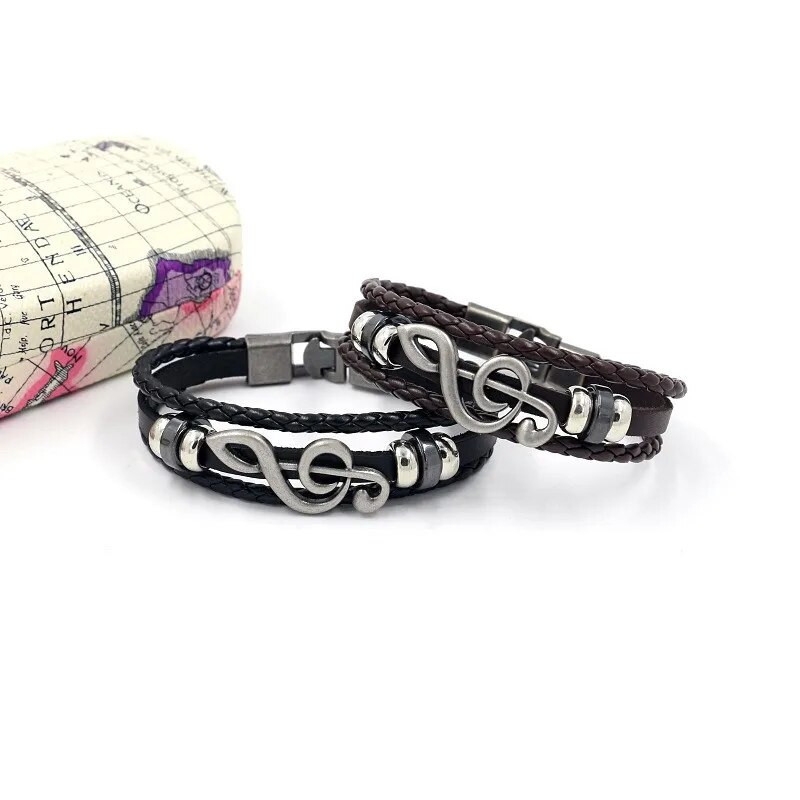 Vintage többrétegű bőr szőtt zenei jegyzet karkötő Bájos férfi karkötő Divat Hip-hop Punk Kiegészítők Ékszer nagykereskedés