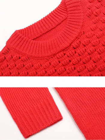 Дамски пуловер Елегантен издълбан трикотаж Плетени пуловери с дълъг ръкав Есенни зимни дрехи за жени 2023 г. Нови постъпления