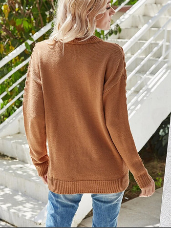 Дамски пуловер Елегантен издълбан трикотаж Плетени пуловери с дълъг ръкав Есенни зимни дрехи за жени 2023 г. Нови постъпления