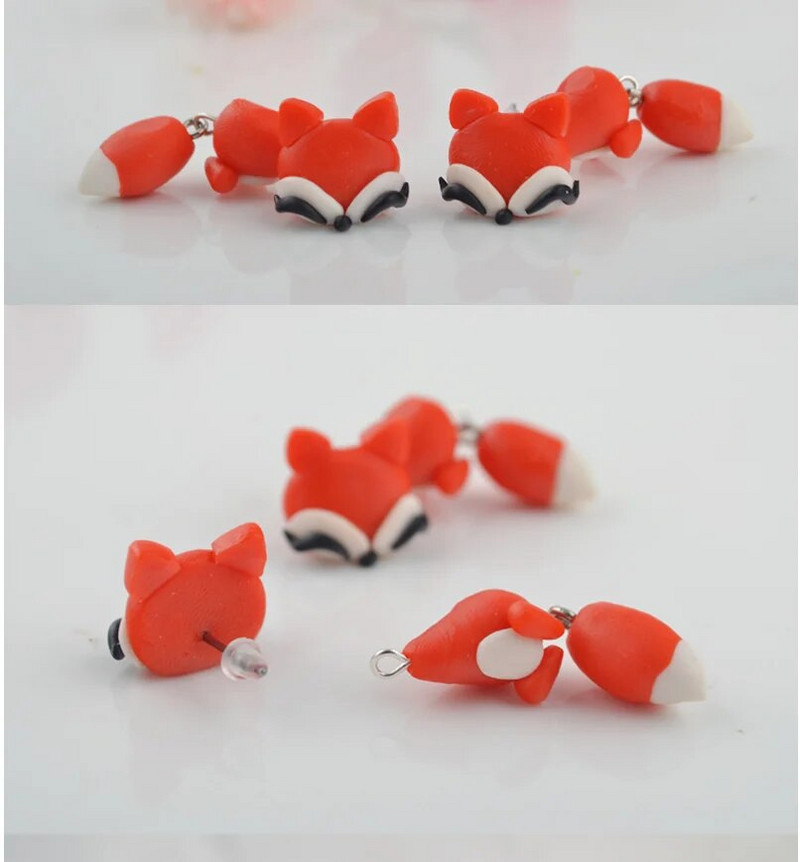 Jauna modes personība akrila māla dzīvnieka ausu kniedes meitene jauka 3D multfilma lapsa kaķis krāsaini auskari sievietēm roku darbs rotaslietas dāvanas