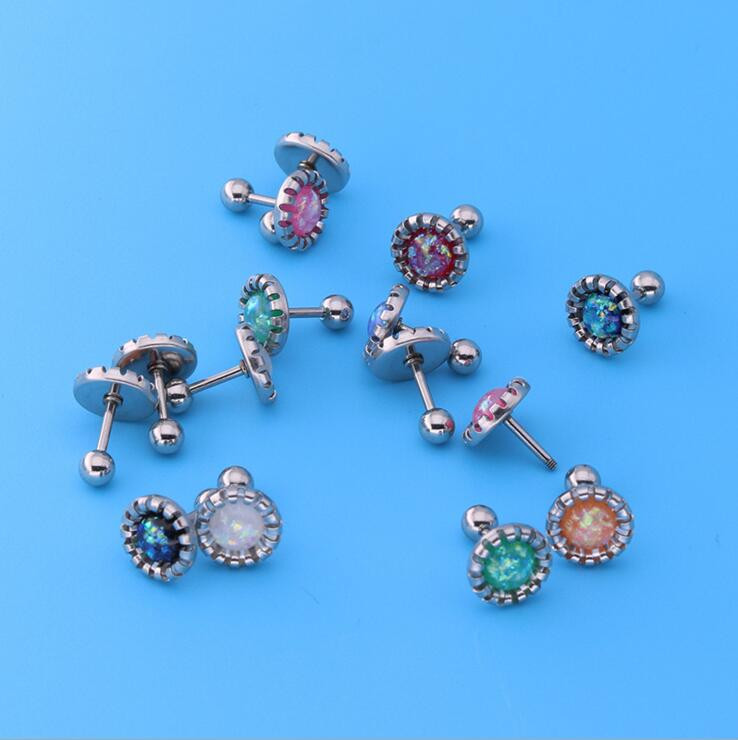 2τμχ/Παρτίδα Tragus Piercing Fake Opal Gem 1,2*6mm Eartilage Helix Barbells Lip Ring Labret Stud Σκουλαρίκι λουλούδι Σώμα κόσμημα