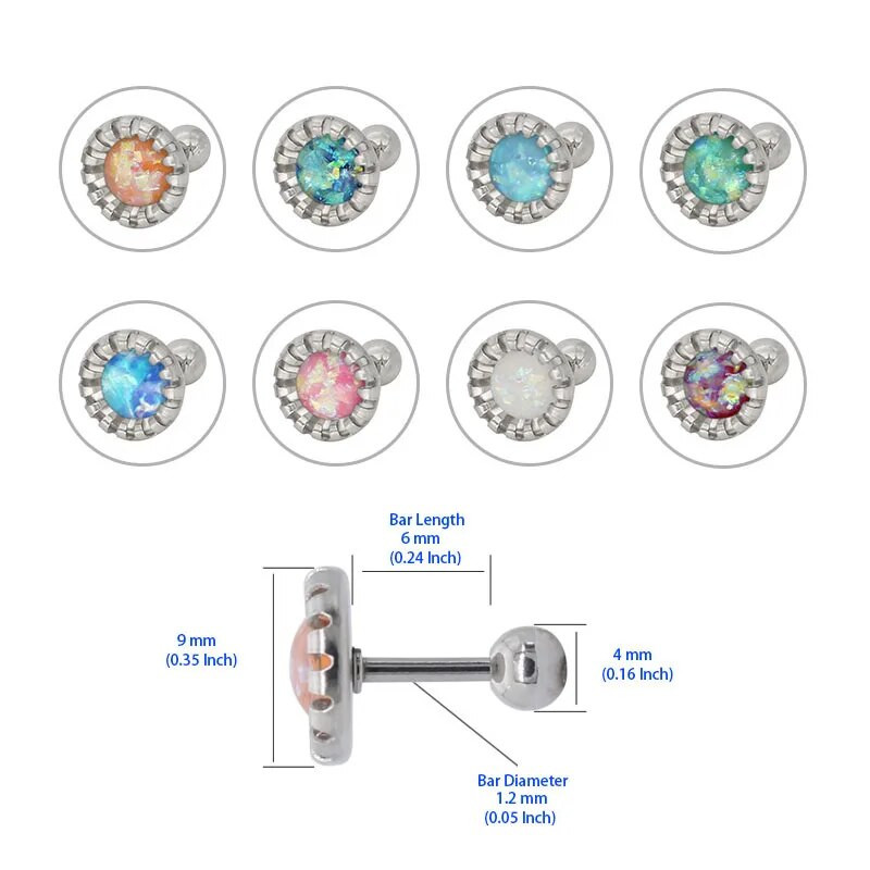2τμχ/Παρτίδα Tragus Piercing Fake Opal Gem 1,2*6mm Eartilage Helix Barbells Lip Ring Labret Stud Σκουλαρίκι λουλούδι Σώμα κόσμημα