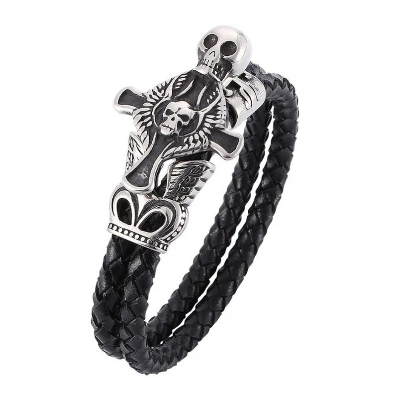 Μεταλλικό δερμάτινο βραχιόλι μοτοσυκλέτας μονόστρωτο Ανδρικό γούρι βραχιόλι με μανσέτα ποδήλατο Hip hop Rock Party Κοσμήματα Αξεσουάρ