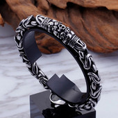 Vintage punk gooti metallist pealuukett, nikerdatud rahumustriline käevõru, meeste hiphopi peo vedur, ehted amulett