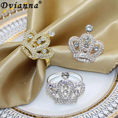 6Gb Zelta salvešu gredzeni Rhinestone kronis salvešu gredzenu turētājs kāzām Lieldienām Ziemassvētkiem Halovīni svētku galda dekors HWD08