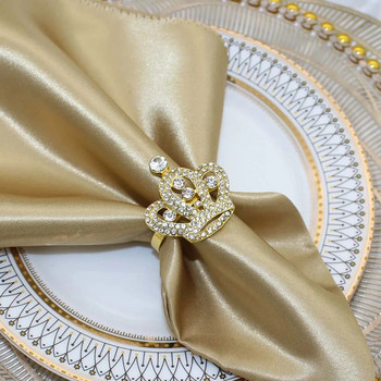 6 бр. Златни пръстени за салфетки Корона от кристали Поставка за пръстени за салфетки за сватба Великден Коледа Хелоуин Празничен декор на маса HWD08