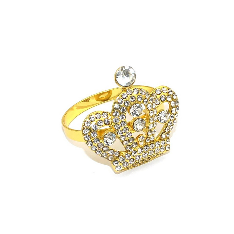 6Gb Zelta salvešu gredzeni Rhinestone kronis salvešu gredzenu turētājs kāzām Lieldienām Ziemassvētkiem Halovīni svētku galda dekors HWD08