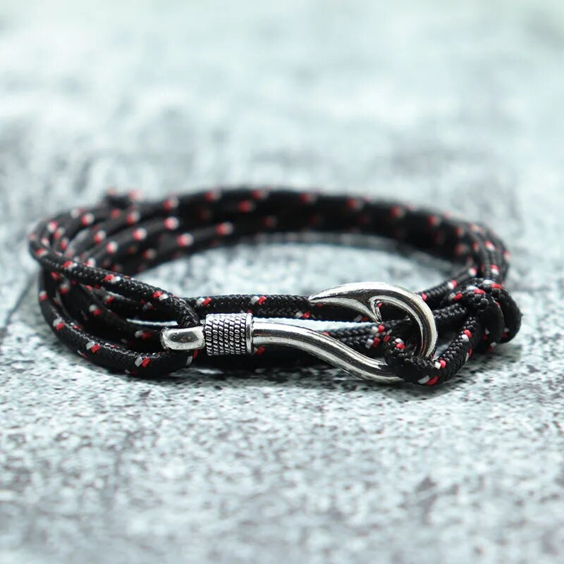Noter trendikas Macram käevõru Homme kahekihiline reguleeritav Paracord braslet Creative Fish Hook meeste mähis Brazalete kingitus talle