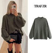 TRAF ZR Pullover Naiste Crop Knit Naiste talvesoojad kampsunid Naiste riided 2023 Uued Y 2k Top pikkade varrukatega kudumid