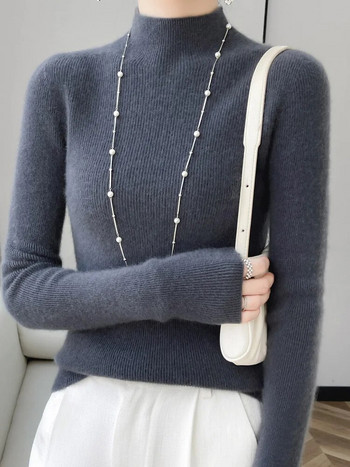 Дамски пуловер Addonee, есен, зима, тънък пуловер с макетно деколте, 100% мериносова вълна, плътен кашмирен трикотаж, семпъл шикозен джъмпер 2023 г. Нов