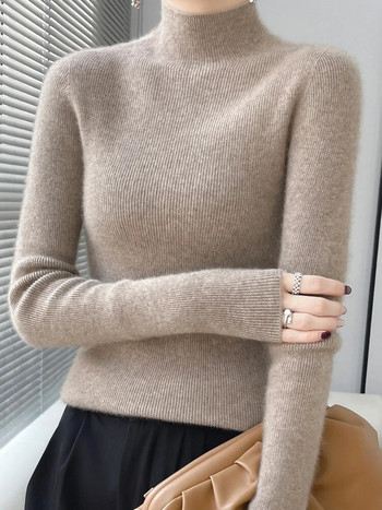 Дамски пуловер Addonee, есен, зима, тънък пуловер с макетно деколте, 100% мериносова вълна, плътен кашмирен трикотаж, семпъл шикозен джъмпер 2023 г. Нов