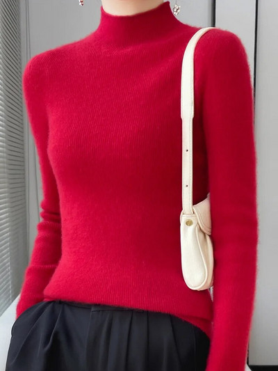 Addonee Sieviešu džemperis Rudens Ziemas Mock Kakla Plāns Pulovers 100% Merino vilnas Cieta Kašmira Trikotāžas Vienkāršs Šiks Džemperis 2023 Jaunums