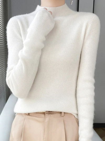 Addonee Sieviešu džemperis Rudens Ziemas Mock Kakla Plāns Pulovers 100% Merino vilnas Cieta Kašmira Trikotāžas Vienkāršs Šiks Džemperis 2023 Jaunums