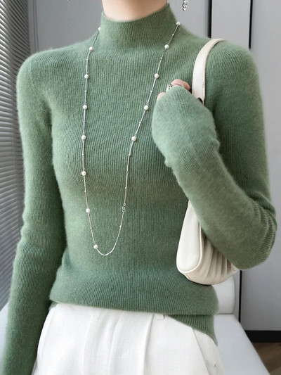 Addonee Sieviešu džemperis Rudens Ziemas Mock Kakla Plāns Pulovers 100% Merino vilnas Cieta Kašmira Trikotāžas Vienkāršs Šiks Džemperis 2023 Jaunums