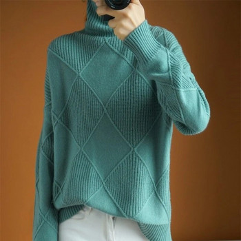 Пуловер с висока яка Дамски свободен пуловер Есен и зима 2023 Нова мода Трикотаж Дамски дамски джъмпер Удебелен топъл