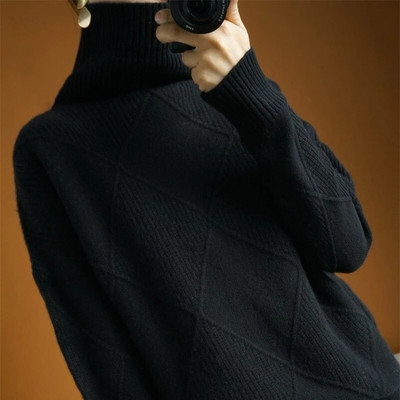 Sieviešu džemperis ar bruņurupuču apkakli, brīvs džemperis 2023. gada rudens un ziemas jauns modes trikotāža Sieviešu sieviešu stila džemperis, biezināts, silti