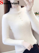 Ūdeļu imitācija ar pusi bruņurupuča trikotāžas topi Mežģīnes, tievi, biezi trikotāžas džemperi, mīksts apakšmalas džemperis rudens ziemas sieviešu džemperis