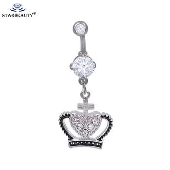 Starbeauty 1Pc Crown Heart Body Jewelry Piercing Belly Button Rings Γυναικεία Ασημί Χρώμα Navel Piercing Nombril