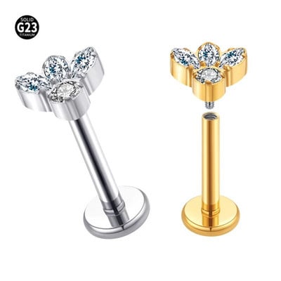 ASTM F136 Titanium CZ Flower Shape Flat Back Stud Auskars Helix Cartilage Monroe Medusa Tragus Pīrsings pīrsings labio Punk