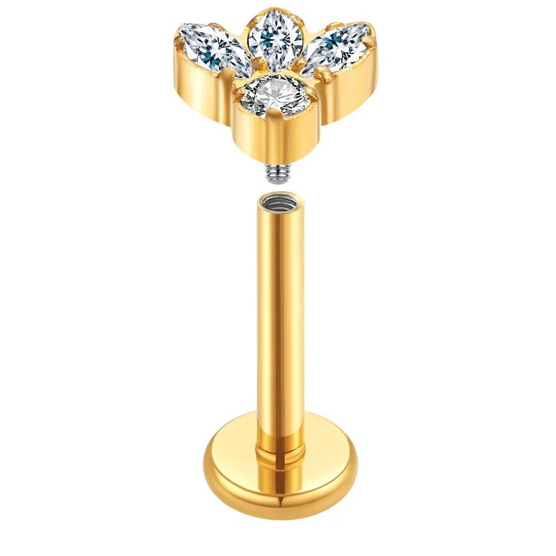 ASTM F136 Titanium CZ Flower Shape Flat Back Stud Auskars Helix Cartilage Monroe Medusa Tragus Pīrsings pīrsings labio Punk