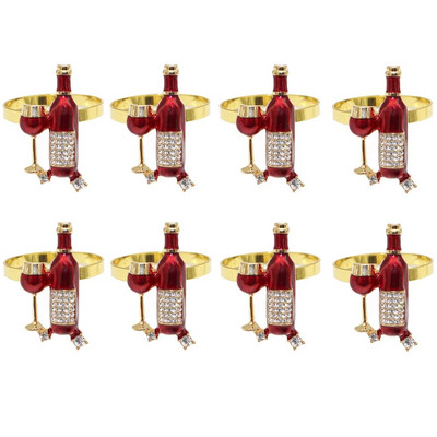 8 DB Vörösboros üveg szalvétagyűrű tartó esküvői születésnapi hálaadás menyasszonyi zuhanyozó vacsora asztaldíszéhez HWD177