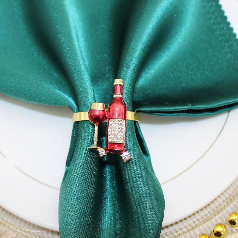 8 DB Vörösboros üveg szalvétagyűrű tartó esküvői születésnapi hálaadás menyasszonyi zuhanyozó vacsora asztaldíszéhez HWD177