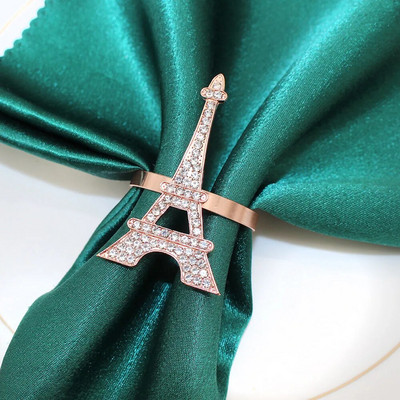 8gab. Eifeļa torņa salvešu gredzeni Bling kristāla strinakmens salvešu gredzenu turētājs Ziemassvētku brīvdienu kāzu ballīšu galda dekorēšanai