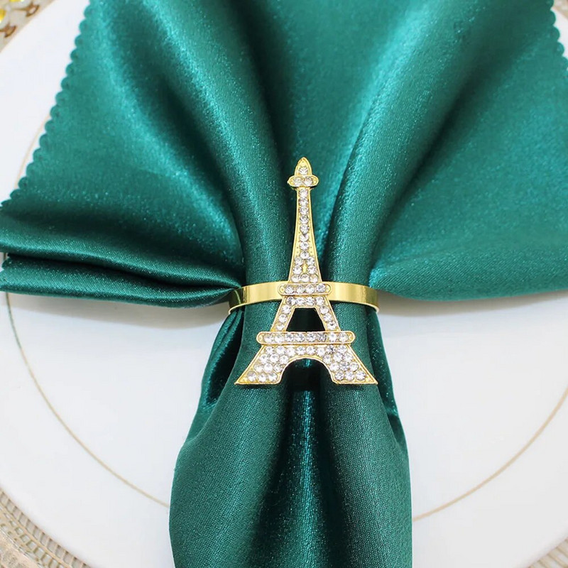 8gab. Eifeļa torņa salvešu gredzeni Bling kristāla strinakmens salvešu gredzenu turētājs Ziemassvētku brīvdienu kāzu ballīšu galda dekorēšanai