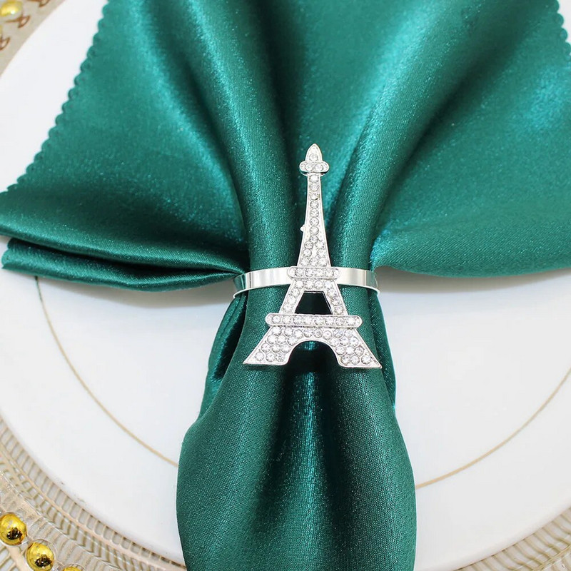 8gab. Eifeļa torņa salvešu gredzeni Bling kristāla strinakmens salvešu gredzenu turētājs Ziemassvētku brīvdienu kāzu ballīšu galda dekorēšanai