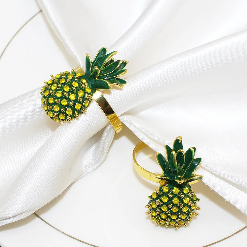 6 tk Crystal Rhinstone ananassi salvrätiku rõngad Elegantsed puuviljast salvrätikuhoidja rõngad beebi dušši jaoks sõbrapäeva pulmadekoratsiooniks