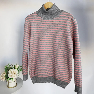 Őszi téli női garbó koreai divat bársony meleg női pulóverek és pulóverek fekete fehér csíkos pulóverek női kötöttáru