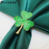 6Gb Sv. Patrika dienas Shamrock salvešu gredzeni Āboliņa salvešu turētāji Svētā Patrika dienas tematiskā ballīšu galda dekorēšanai HWL47