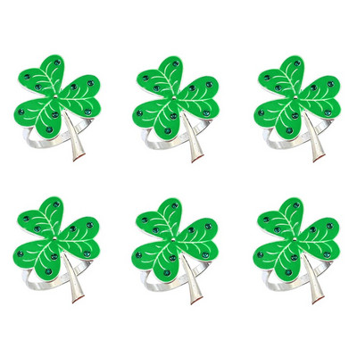 6Gb Sv. Patrika dienas Shamrock salvešu gredzeni Āboliņa salvešu turētāji Svētā Patrika dienas tematiskā ballīšu galda dekorēšanai HWL47