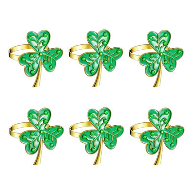 6Gb Sv. Patrika dienas Shamrock salvešu gredzeni Āboliņa salvešu turētāji Svētā Patrika dienas tematiskā ballīšu galda dekorēšanai HWL47